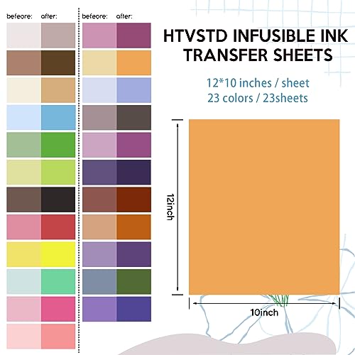 HTVSTD Infusible Ink Transfer Sheets - 23 Sheets 12" x 10" Solid Color Infusible Ink Sheets Paper for Tumbler T-Shirts Mugs DIY Sublimation Paper HTVSTD