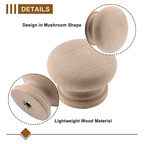 Zorfeter 20 Pcs Wood Unfinished Drawer Knobs Mushroom Shape Furniture Cabinet Knobs Pulls Handles (Diameter: 28mm, Height: 21mm)