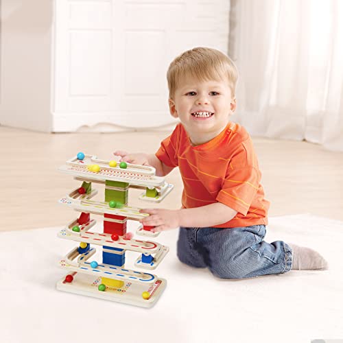 Wooden Marbles Run Ball Drop Toys 8-Tier Rolling Tower Toys with 16 Balls Ramp Whirling Game Educational Learning Toys for Gifts 3 4 5 6 7 8 Years - WoodArtSupply