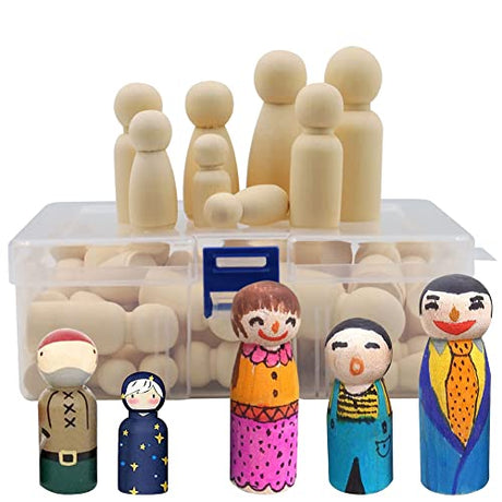 50 Pack Unfinished Wooden Peg Dolls, Abnaok Peg People, Doll Bodies, Wooden Figures, Decorative Peg Doll People for Kids DIY Art Craft, Painting, Peg Abnaok