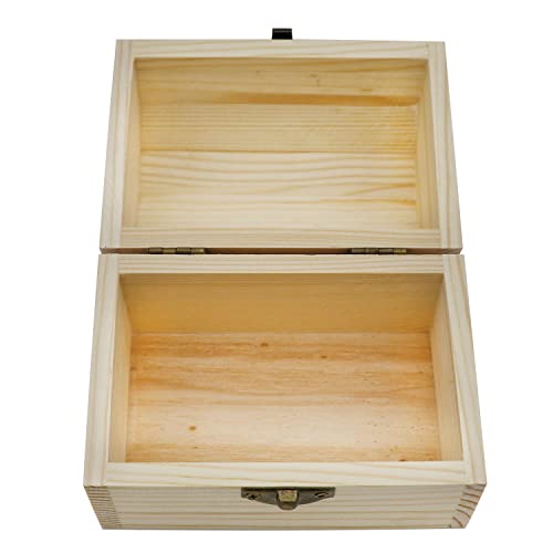 Hsiwto Plain Unfinished Wood Box, Unpainted Wooden Jewelry Box DIY Craft Storage Treasure Chest Toy Case