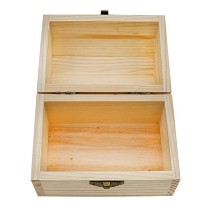 Hsiwto Plain Unfinished Wood Box, Unpainted Wooden Jewelry Box DIY Craft Storage Treasure Chest Toy Case