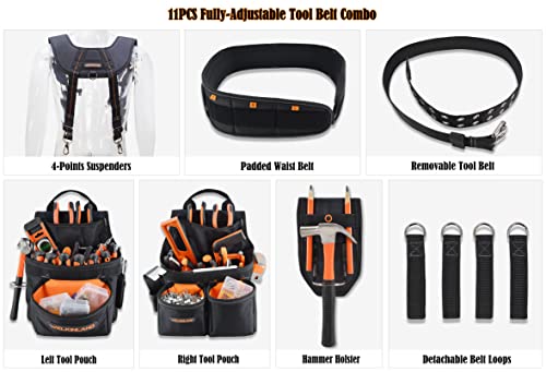 39Pockets Tool belts for men with suspenders, 4" Padded toolbelt, Tool belt with suspenders, Tool belt, Tool belt suspenders, Carpenter tool pouch, WELKINLAND