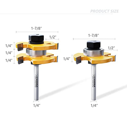 CSOOM 2-Piece Tongue and Groove Router Bit Set with 1/4 Inch Shank, 3 Teeth, and Adjustable T Shape - Ideal Woodworking Tool for Wood Milling and - WoodArtSupply