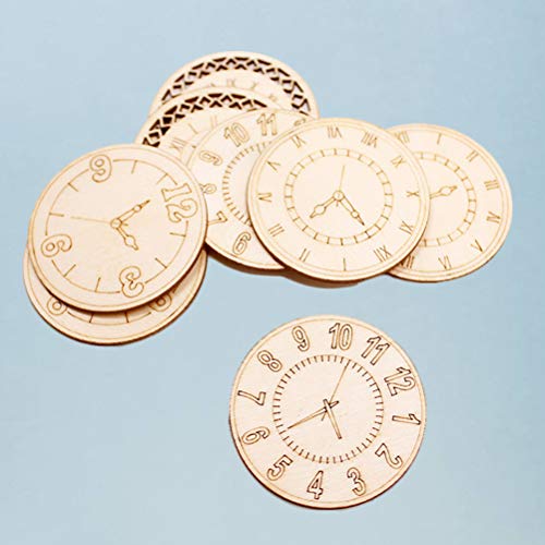 Amosfun Unfinished Wood Cutouts Natural Clock Wood Pieces for DIY Craft Decorations Children's Party Decoration 8 Pcs Amosfun