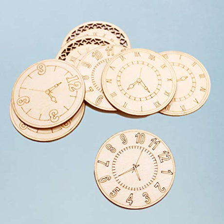Amosfun Unfinished Wood Cutouts Natural Clock Wood Pieces for DIY Craft Decorations Children's Party Decoration 8 Pcs Amosfun