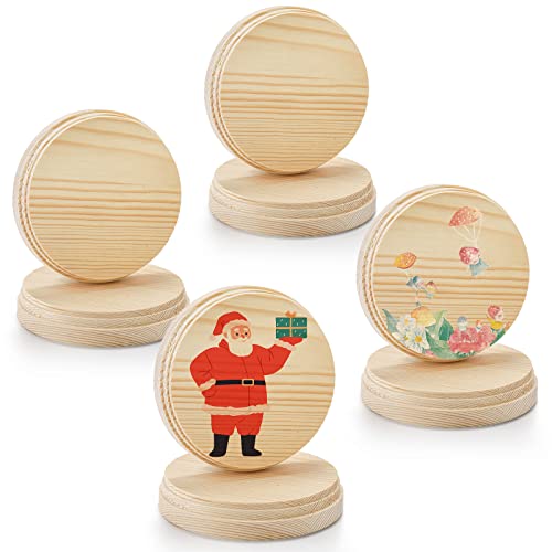 Okllen 8 Pack Round Wooden Plaques for Craft Projects, 4" Natural Pine Unfinished Wood Plaques Base Craft Wood Kit for DIY Display Painting, Home - WoodArtSupply