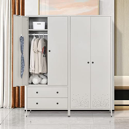 Besfur Bedroom Armoires, Metal Wardrobe Closet with Hanging Rod, Adjustable Shelves, 20" D x 31.5" W x 74" H - Sea Shell Color