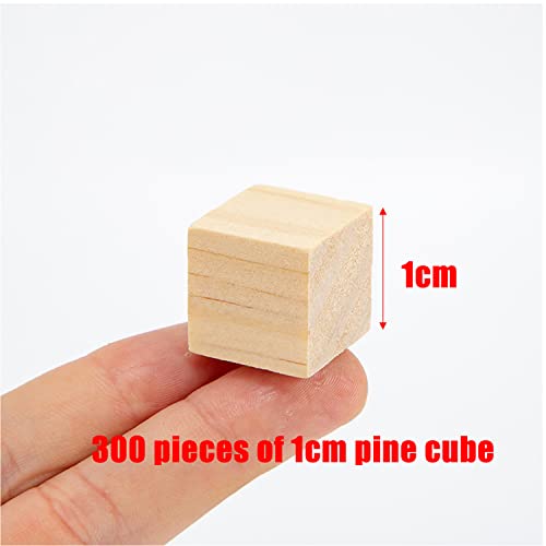 Wood Blocks for Crafts, Unfinished Wood Cubes, 1cm Natural Wooden Blocks, Pack of 300 Wood Square Blocks, Wooden Cubes for Arts and Crafts and DIY SIWUCHYE