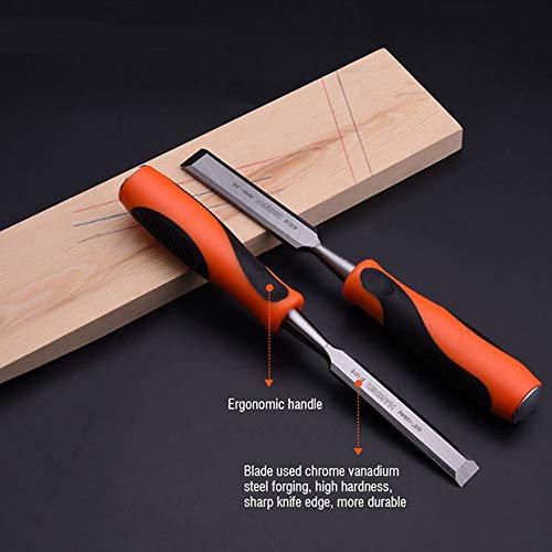 Edward Tools Harden Wood Chisel Set - Heavy Duty 4 Piece Woodworking Tools Set Includes 1/4”, 1/2”, 3/4”, 1” - Cr-V Steel with Ergo Soft Grip - Sharp Edward Tools