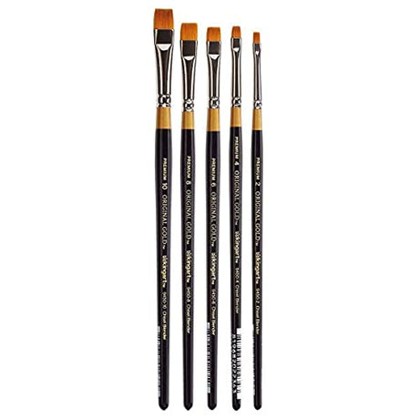 KINGART B-010 Premium 5 pc. Original Gold 9450 Series Chisel Blender/Bright Artist Brush Set, Synthetic Golden Taklon for Acrylic, Oil Watercolor KINGART