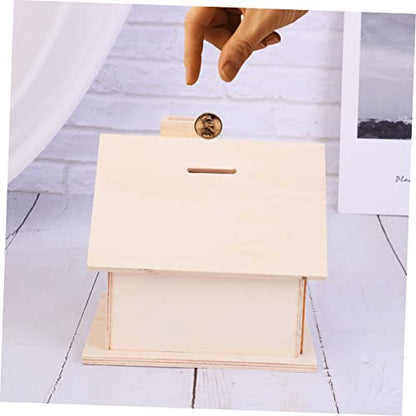 VILLCASE Box House Shaped Money Bank Wood House Organizer Unfinished Piggy Bank Cash Coin Can Kid Coin Bank DIY Wood Coin Bank Desktop Wood Holder