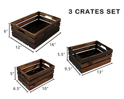 EZDC Set of 3 Nesting Wooden Crates, 16 x 12” Wall Mounted Wooden Basket, Storage Crates, Wooden Crate Box for Storage, Display Risers, Decoration