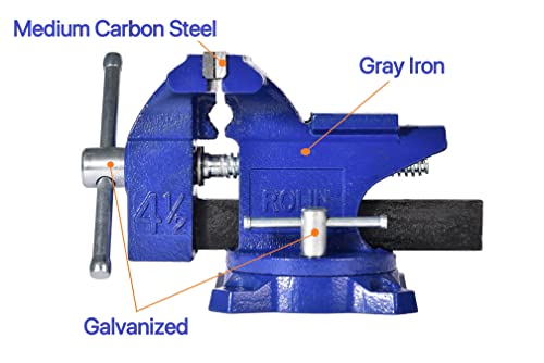 Rolin Vise Bench Vise 4-1/2 Inch With 240 Degree Swivel Base Clamp Tools Home Vises Rotation Base - WoodArtSupply