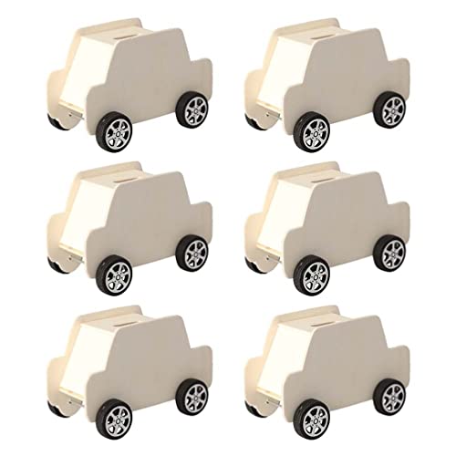 STOBOK 6Pcs DIY Unfinished Wooden Piggy Bank Car Shaped Wood Coin Bank Wood Change Box Paint Decorate Assembly Box Craft Kits for Kids Adult Gift - WoodArtSupply