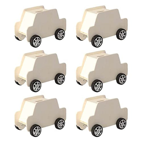 STOBOK 6Pcs DIY Unfinished Wooden Piggy Bank Car Shaped Wood Coin Bank Wood Change Box Paint Decorate Assembly Box Craft Kits for Kids Adult Gift STOBOK