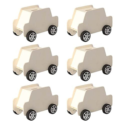 STOBOK 6Pcs DIY Unfinished Wooden Piggy Bank Car Shaped Wood Coin Bank Wood Change Box Paint Decorate Assembly Box Craft Kits for Kids Adult Gift