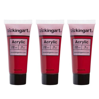 KINGART 500-113 PRO Artist Quality Magenta Acrylic Paint, 22ml (0.74oz) Tubes, 3 Pack - Set (66ml Total), Magenta Red