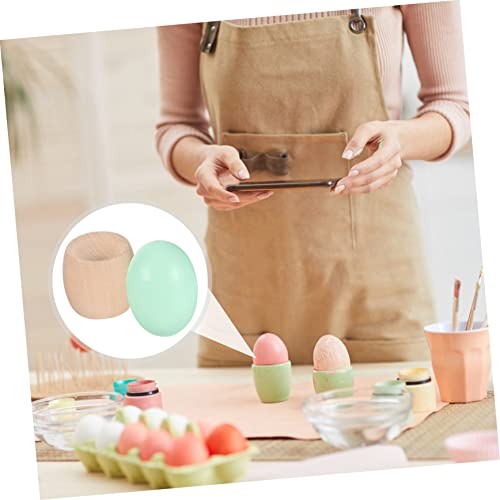DECHOUS 1 Set Easter Eggs Unfinished Wooden Egg Wooden Egg Stand Wooden Egg Holder Easter Egg Cup Wooden Fake Eggs Artificial Food Props Easter Egg DECHOUS