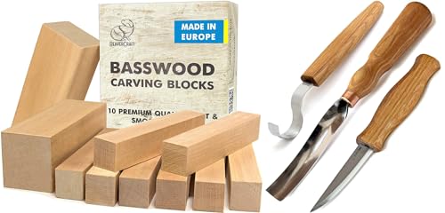 BeaverCraft BW10 Basswood Carving Blocks Set Bass Wood S14 Wood Carving Tools Set Wood Whittling Kit Wood Carving Kit Wood Carving Hook BeaverCraft