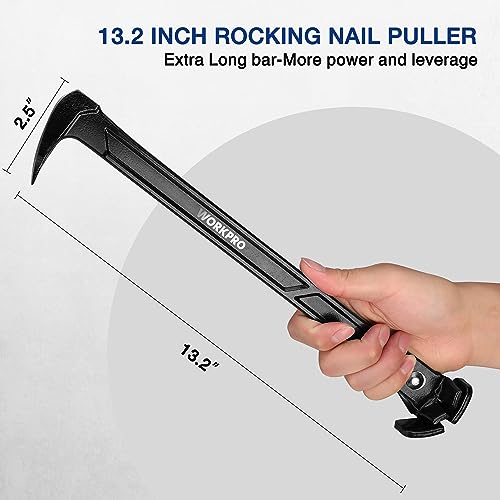 WORKPRO 13" Nail Puller, Cats Paw Pry Bar, Nail Remover Tool with Cats Paw and Rocking Nail Puller, Crowbar for Home Remodeling, Professional - WoodArtSupply