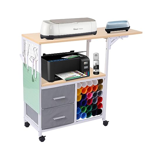 Organization and Storage Cart Compatible with Cricut Machines，Rolling Craft Storage Removable Vinyl Holders and Drawer, Crafting Desk with Storage - WoodArtSupply