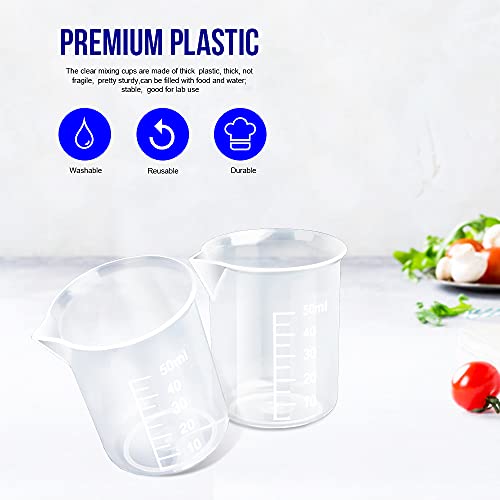 LEOBRO 50ml/1.7oz Epoxy Mixing Cups, 38PCS Graduated Epoxy Resin Cups, Resin Mixing Cups, Beaker, Pouring Cup, Plastic Measuring Cup for Resin, LEOBRO