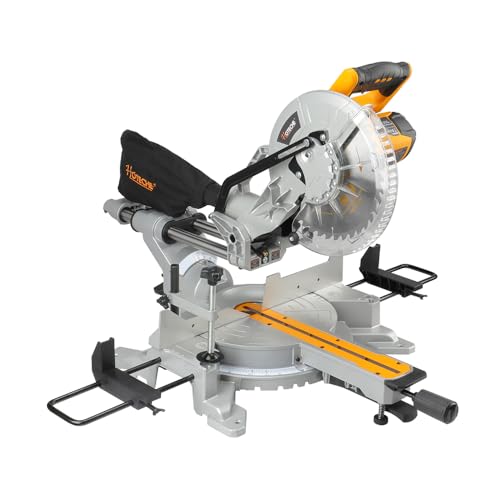 Hoteche 10-Inch Miter Saw 15A Sliding Compound Single Bevel Chop Saw with Laser Guide and TCT Saw Blade for Wood and Metal Working Hoteche