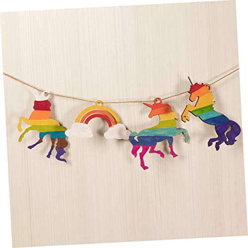 Parliky 1 Set Unicorn Chips Unfinished Wood Slices Rustic Wooden Embellishments Wooden Rainbow to Wood Shapes Craft Wood Trim Unicorn Wood Cutout for Parliky