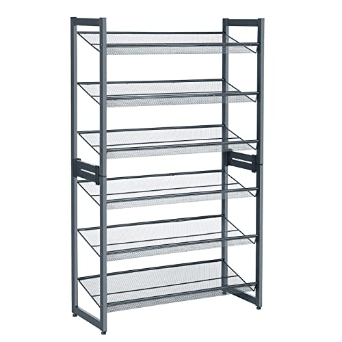 SONGMICS 6-Tier Shoe Rack Storage, Metal Shoe Organizer Stand for Garage, Entryway, Set of 2 3-Tier Stackable Shoe Rack Shelf, with Adjustable Flat