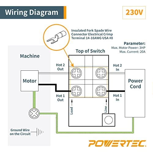 POWERTEC 71007V 110 V to 220V Paddle Switch for Power Tools Fits Table Saw, Router Table, Drill Press, Bench Saw, Band Saw - WoodArtSupply