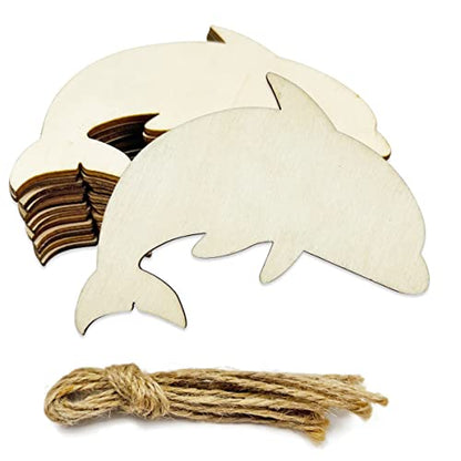 20pcs Unfinished Dolphin Shaped Wood Cut Out Dolphin Wood DIY Crafts Cutouts Blank Wooden Dolphin Shaped Shaped Hanging Ornaments for Wedding