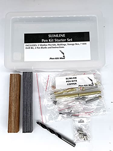 Pen Kit Mall - 7MM Slimline Pen Kit Starter Set with Case, Drill Bit, Bushings and Wood Blocks - WoodArtSupply