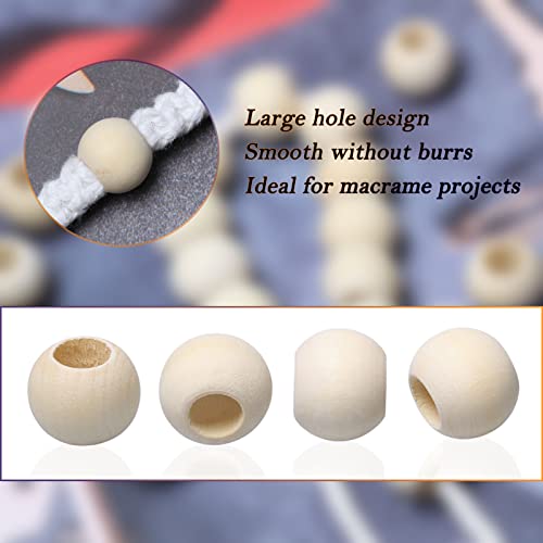 100pcs 20mm Wood Beads -Hole 10mm for Macrame Projects, Large Hole Unfinished Natural Wooden Beads for Craft/Home Decor