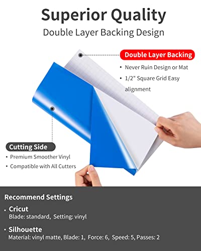 Permanent Vinyl Sheets (50Pack, 12"x12") - 40 Adhesive Vinyl (Matte & Glossy) + 10 Transfer Tapes 1 Scraper, Waterproof Outdoor Vinyl for All Cutting Sooez