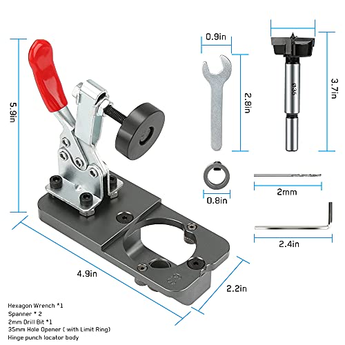 KKUYT 35mm Concealed Hinge Jig, Accurate Locking Hinge Drilling Jig Hole Guide Hole Puncher Locator Woodworking Tool for Door Cabinets Hinges - WoodArtSupply