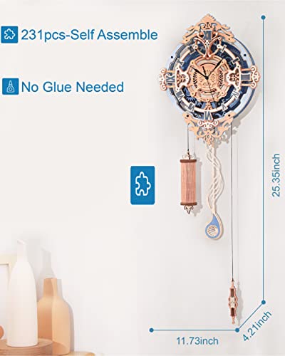 ROBOTIME Clock Wooden Puzzle, 3D Puzzle for Adults Wooden Metal Mechanical Model Clock Kits to Build, Hobbies Gift for Men Aesthetic DIY Decoration ROBOTIME