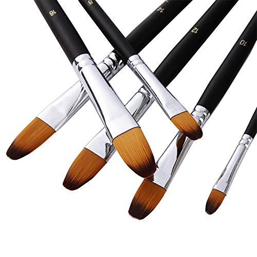 Artist Paint Brushes Set,9 Pcs Professional Filbert Brushes for Acrylic Oil Watercolor Gouache Painting Kits with Long Handle Nylon Hair Black HOJIBOFA