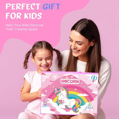 homicozy Art Supplies for Kids,Drawing Kits Unicorn Art Case Coloring Set with Double Sided Trifold Easel,Crayon,Colored Pencil,Marker,Coloring