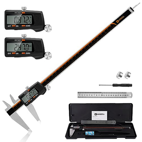 HARDELL Digital Caliper 0-12 Inch/300mm with Large LCD Screen， Electronic Digital Vernier Caliper Auto-Off Feature, Inch/Millimeter, Digital Ruler HARDELL