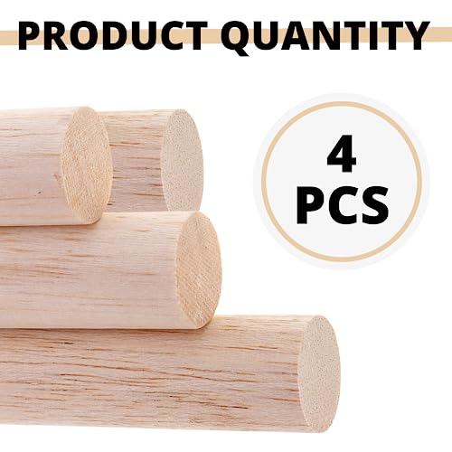 Pack of 4 Dowel Rods 12 Inch Unfinished Wood for Crafting 3/4 Inches Wood Craft Sticks Wooden Dowels for Crafts Bamboo Wood Rod Bamboo Wood Sticks YARRD