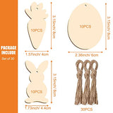 Easter Wooden Ornaments, 30 Pack Unfinished Wood Easter Egg Bunny Carrot Cutouts for DIY Crafts Easter Hanging Embellishments for Easter Party ONTODEX