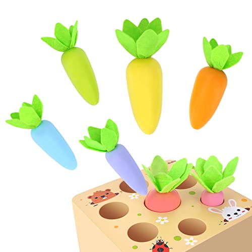 KMTJT Montessori Toys for 1 2 3 Year Old Toddlers, Macron Carrot Harvest Game Wooden Toys for Baby Boys and Girls, Educational Learning Shape Sorting KMTJT