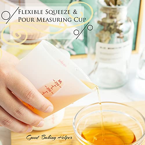 3 PCS Silicone Flexible Measuring Cups,Melting Cups for Epoxy Resin,Butter,Chocolate and More,2 Cup&1 Cup&1/2 Cup,Squeeze and Pour Silicone Measuring Alaeseje