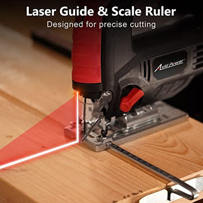 AVID POWER Jig Saw, 7.0A 3000 SPM Jigsaw with Variable Speed, Bevel Angle (0°-45°), 6PCS Blades and Scale Ruler - WoodArtSupply