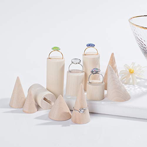 OLYCRAFT 11PCS Natural Wood Cone Ring Holders Unpainted Wood Cone Column Jewelry Ring Display Holder, Wood Ring Holders for Display DIY Craft OLYCRAFT