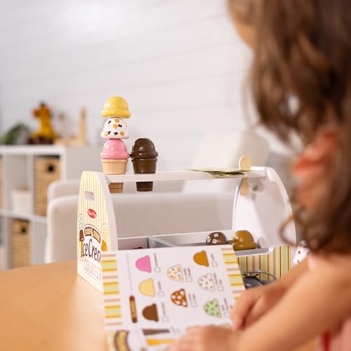 Melissa & Doug Wooden Scoop and Serve Ice Cream Counter (28 pcs) - Play Food and Accessories - Pretend Food Toys, Ice Cream Shop Toys For Kids Ages Melissa & Doug