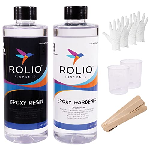 Epoxy Resin and Hardener 32 oz Kit, Crystal Clear, Glossy, UV Resistant, for DIY Art Crafts, Jewelry, Cast Coating Wood, Easy Cast Resin, Molds with Rolio
