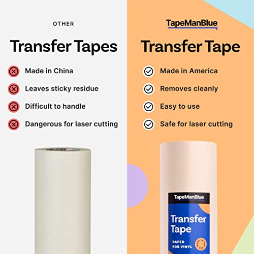 12" x 100' Roll of Paper Transfer Tape for Vinyl, Made in America, Premium-Grade Transfer Paper for Vinyl with Layflat Adhesive for Cricut Vinyl TapeManBlue