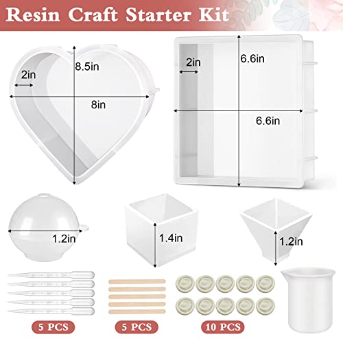 5 PCS Resin Molds Silicone Kit Large Epoxy Resin Mold for Flowers Preservation Home Deco DIY Art, Silicone Molds Including Square, Heart, Sphere, GWSNIO